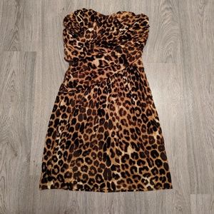 Express Leopard Strapless Cocktail Dress